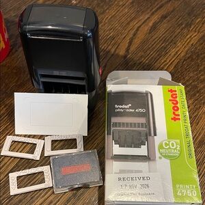 Trodat Roda Printy 4750 Black Date Stamper, prints blue and red, NWT last 2027